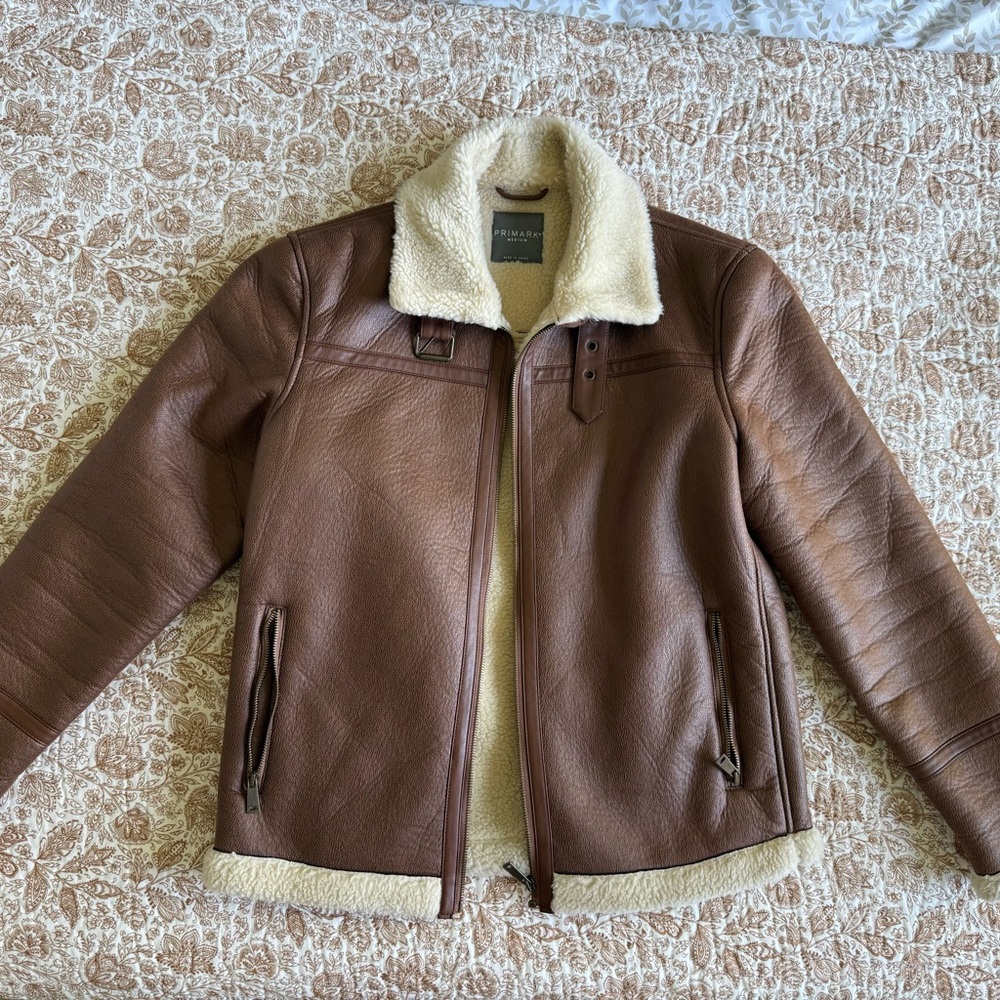 Primark Brown Bomber Jacket with Fleece Collar